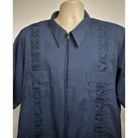 Guayabera Haband Vintage Mens Cuban Blue Zip Front Shirt 3XL Pockets Embroider - Picture 4 of 7